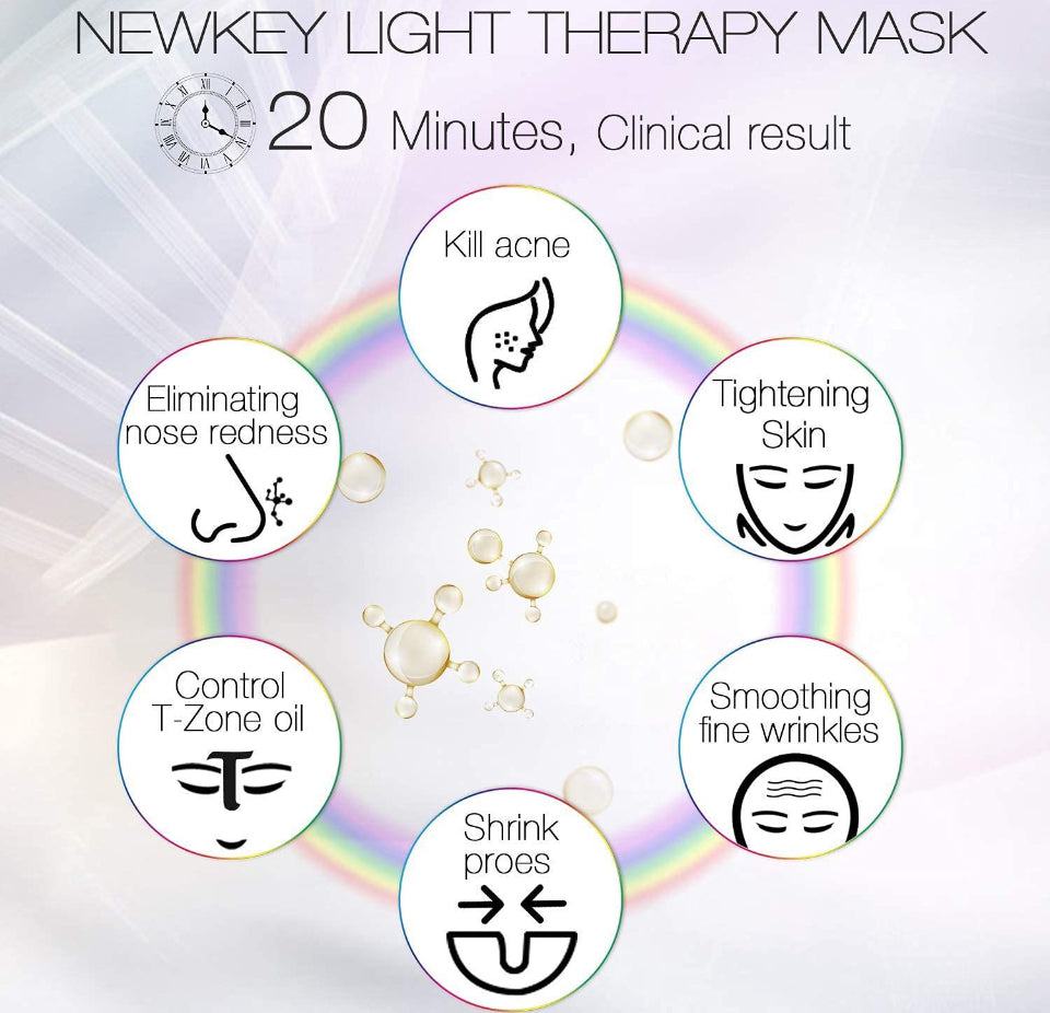 NEWKEY Blue Light Therapy for Acne, 7 Colors LED Face Mask Light Therapy, Blue Red Light Therapy Mask for Wrinkle Acne - Photon Skin Care Beauty Masks - Selzalot