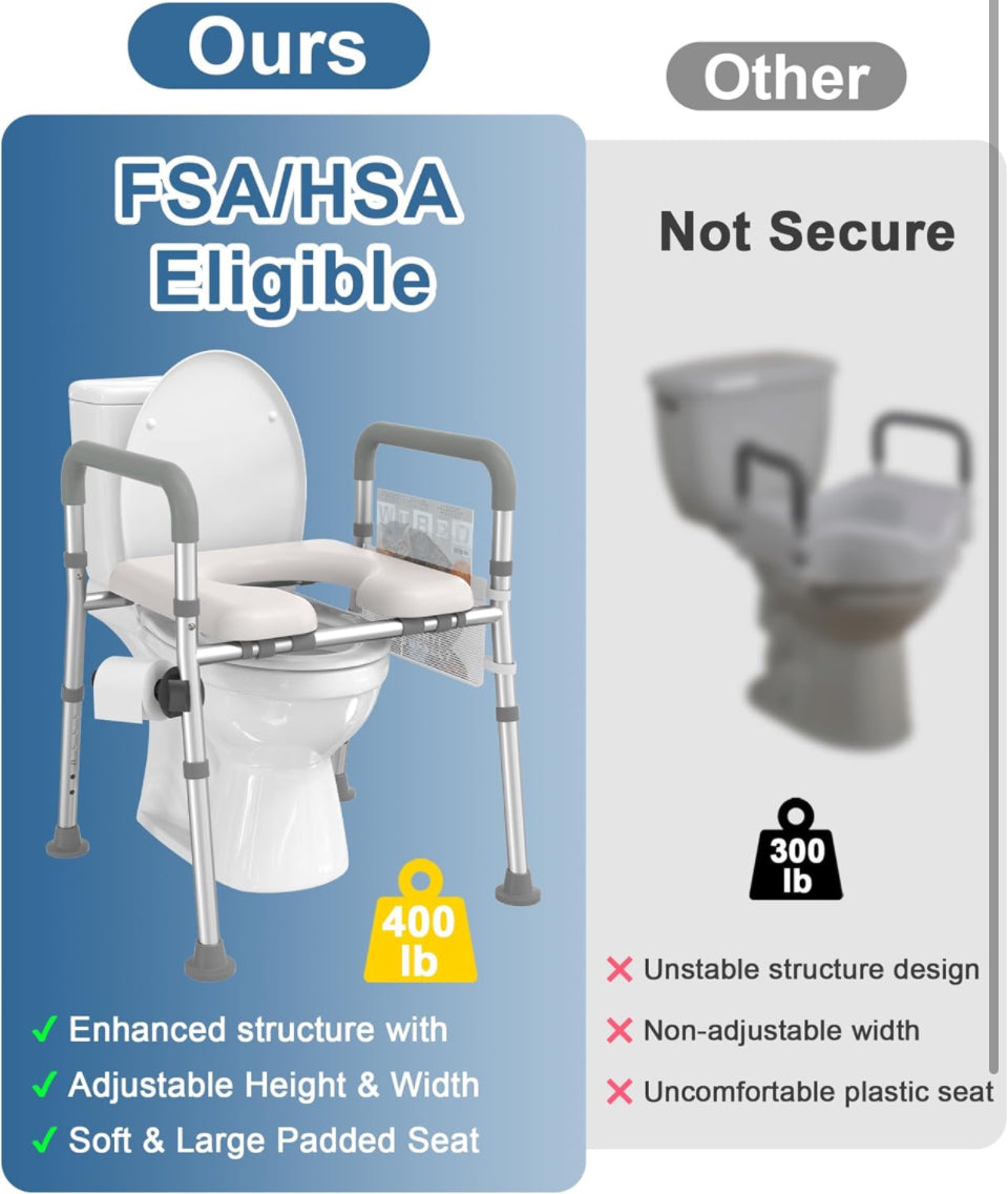 HOMLAND Raised Toilet Seat with Handles, Toilet Seat Riser for Seniors with Adjustable Height & Width, FSA/HSA Eligible 400lb Handicap Elevated Toilet