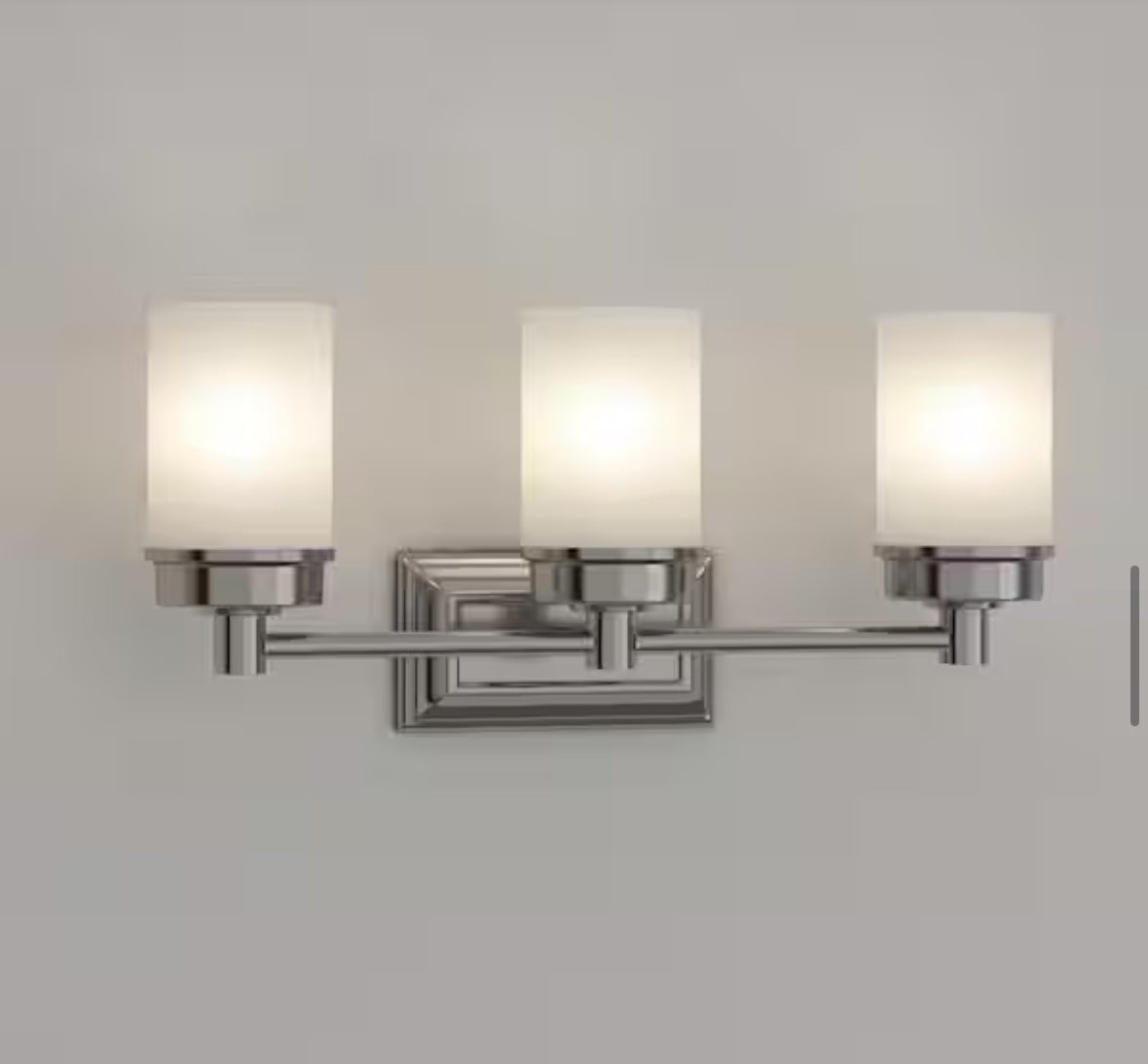 Hampton Bay Cade 20.25 in. 3-Light Brushed Nickel Bathroom Vanity Light Fixture with Frosted Glass Shades