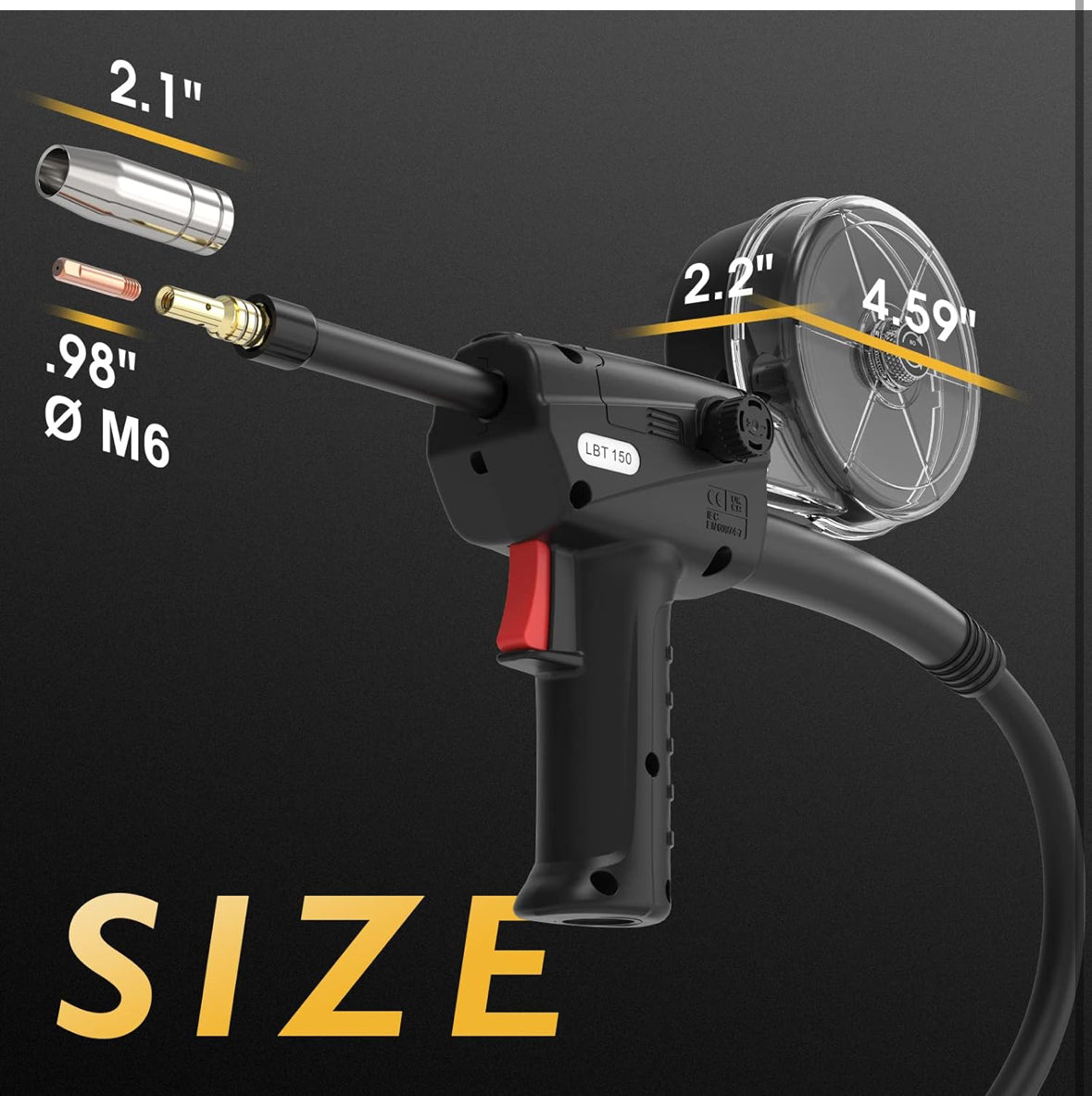 TOOLIOM Spool Gun 150A Aluminum MIG Welding Euro Connection for TOOLIOM TL-200M&TL-250M