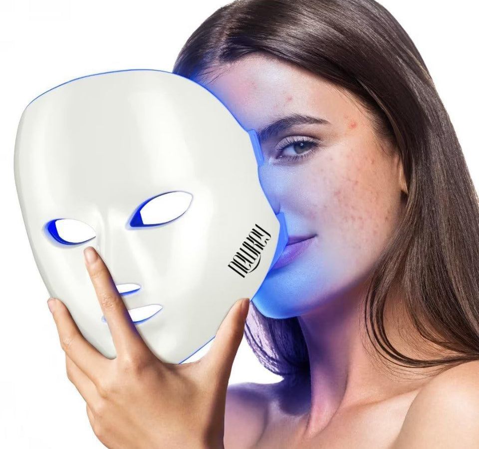 NEWKEY Blue Light Therapy for Acne, 7 Colors LED Face Mask Light Therapy, Blue Red Light Therapy Mask for Wrinkle Acne - Photon Skin Care Beauty Masks - Selzalot