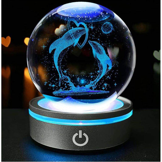 3D Dolphin Crystal Ball with LED Colourful Light Base Gifts for Kids Her - Selzalot