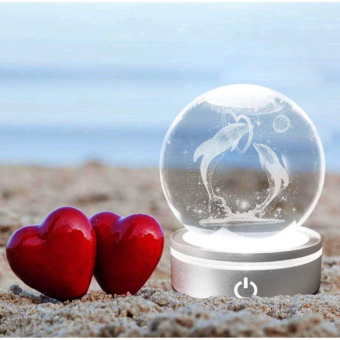 3D Dolphin Crystal Ball with LED Colourful Light Base Gifts for Kids Her - Selzalot