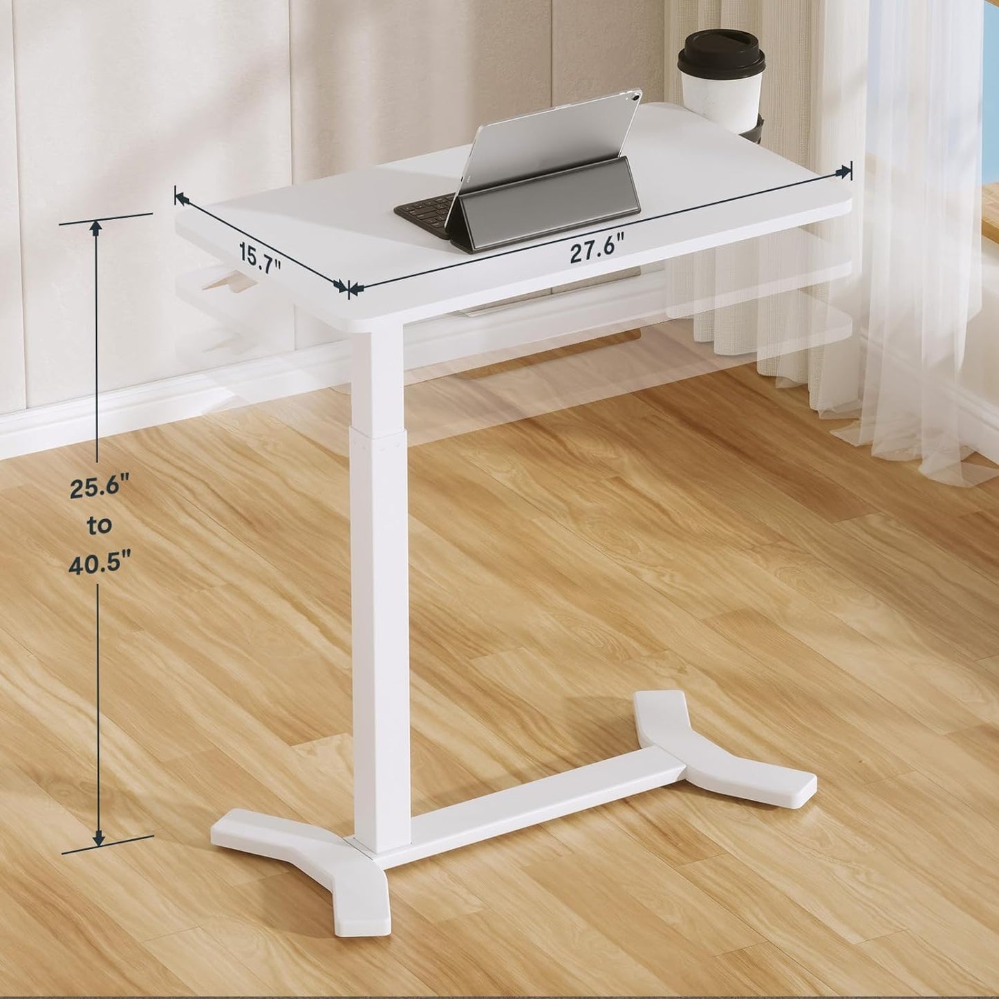 FLEXISPOT Medical Adjustable Overbed Bedside Table with Wheels Pneumatic Mobile Standing Desk Laptop Desk Rolling Computer Cart Movable Overbed Table Hospital Home Use(27.6" W x 15.7" D, White) - Selzalot