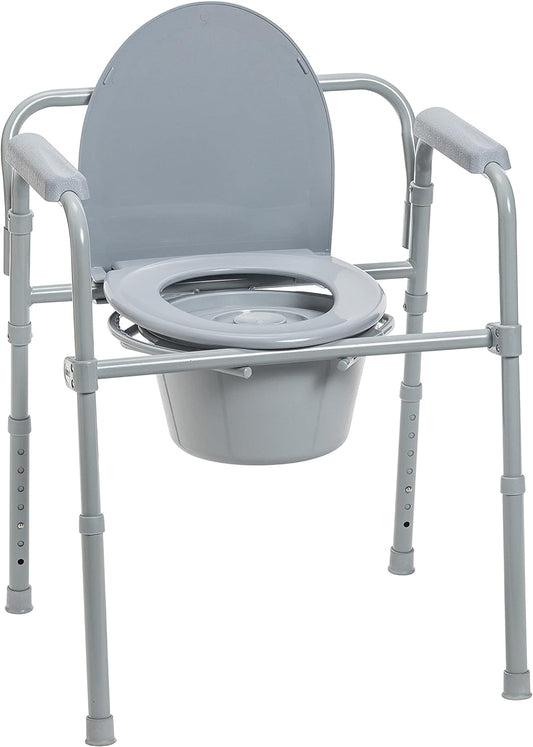 Drive Medical
11148-1 Folding
Steel Bedside
Commode Chair, Portable Toilet, Supports Bariatric Individuals
Weighing Up To
350 Lbs, with 7.5
Qt. Bucket and
13.5 Inch Seat, Grey - Selzalot