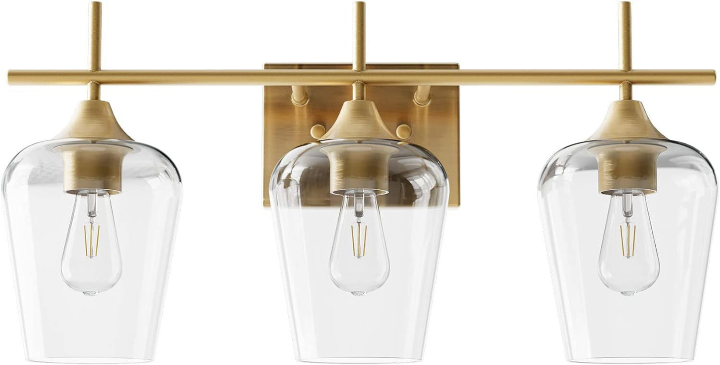 VONLUCE Bathroom Vanity Light, 3 Light Bathroom Light Fixture Over Mirror, Bathroom Wall Lamp with Clear Glass, Modern Gold Vanity Lighting fixtures - Selzalot