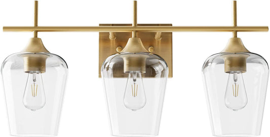 VONLUCE Bathroom Vanity Light, 3 Light Bathroom Light Fixture Over Mirror, Bathroom Wall Lamp with Clear Glass, Modern Gold Vanity Lighting fixtures - Selzalot