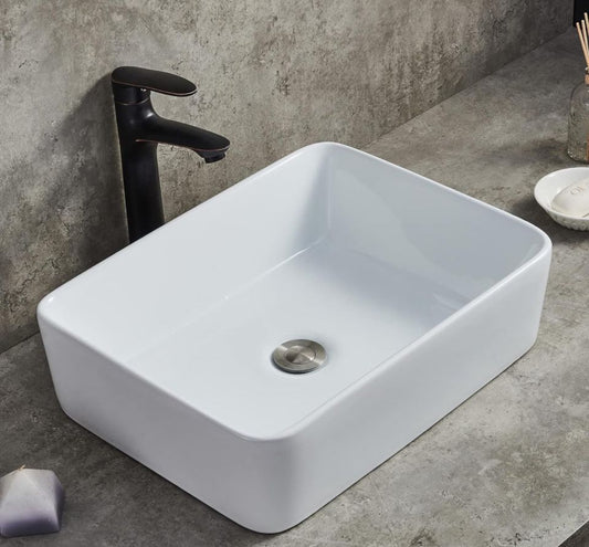 Ufaucet 19"x15" Bathroom Sink Modern White Rectangular Ceramic Countertop Bathroom Vanity Vessel Sink, 19 Inch Porcelain Above Counter Art Basin Vesse