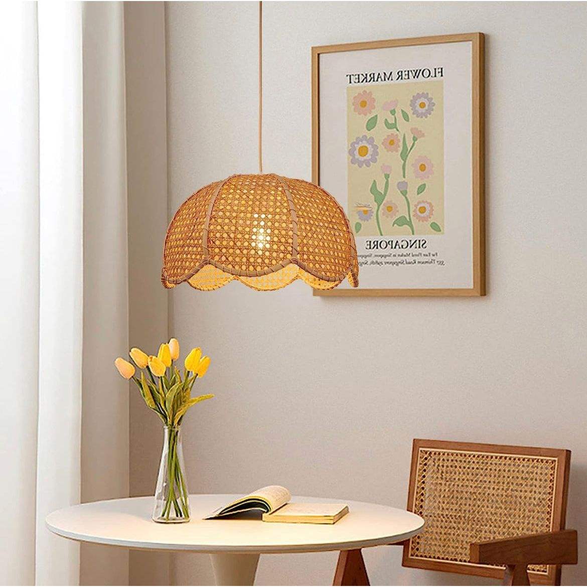 Arturesthome Indoor Hanging Ceiling Light Fixture, Hand Woven Vintage Lotus Flower Pendant Lamp Chandelier for Kitchen Living Room Bedroom Crafts Lampshade - Selzalot
