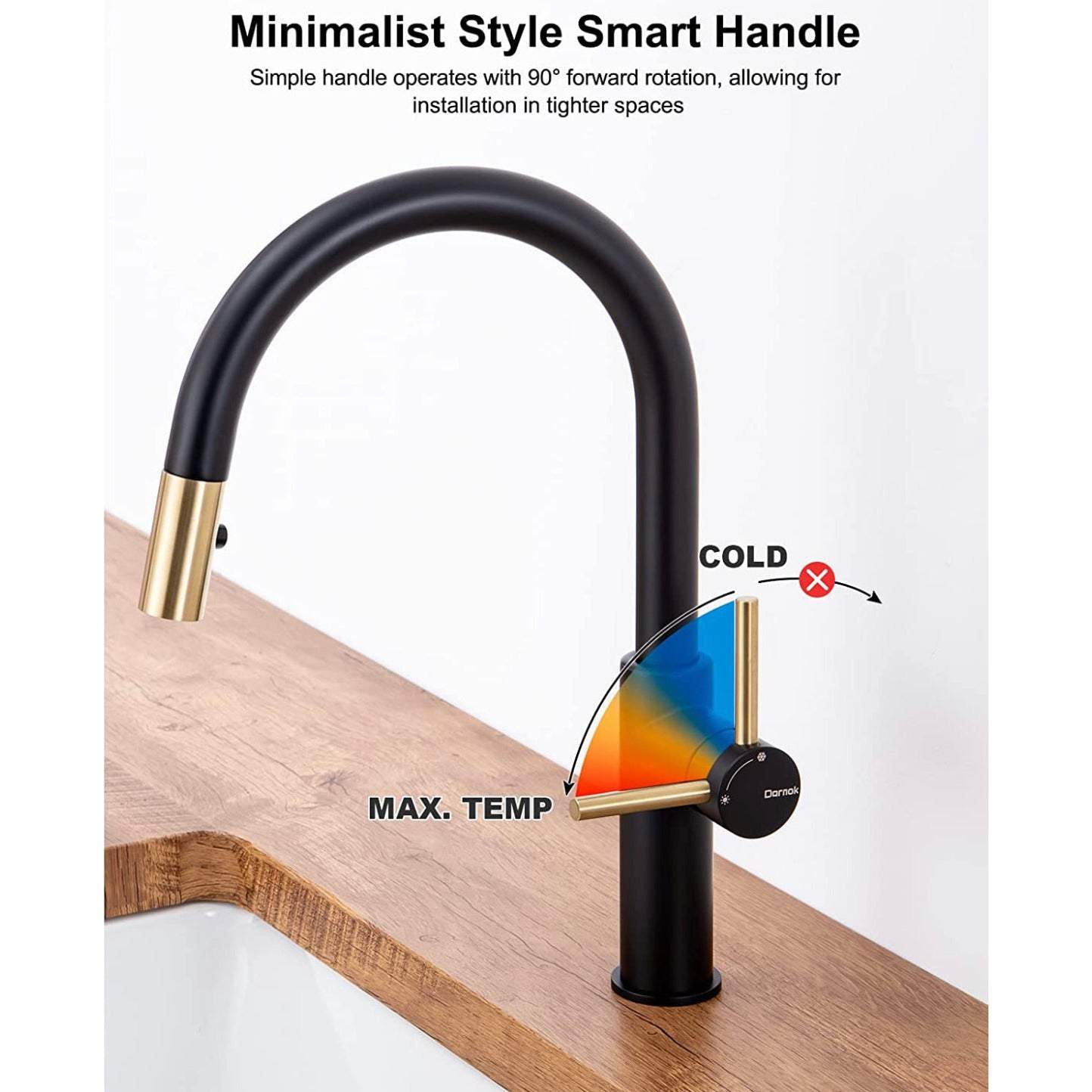 Darnok 79723BX Mia Kitchen Sink Faucet with Pull Down Sprayer, Matte Black/Luxe Gold - Selzalot