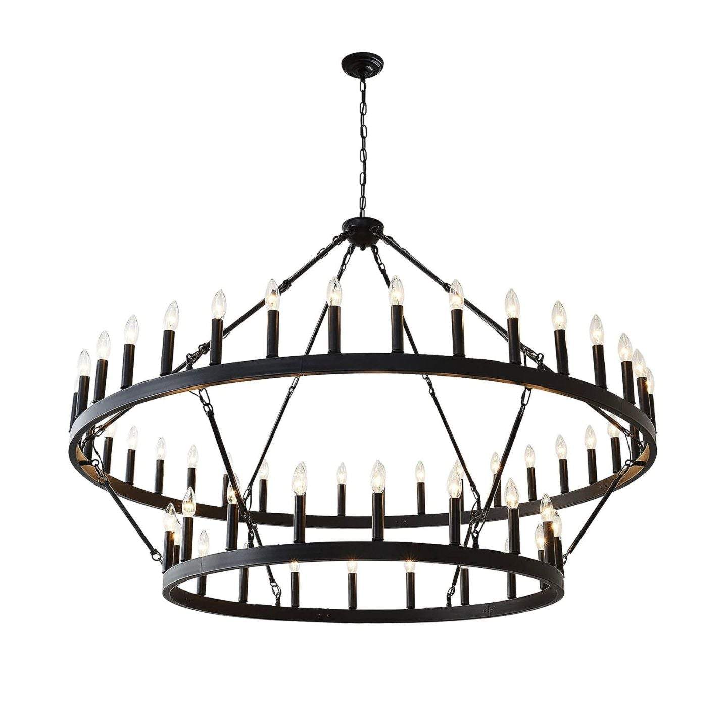 Yikrfiae Black Wagon Wheel Chandelier 2 Tier 54-Lights 60 Inch Extra Large Farmhouse Pendant Light Fixture, Round Rustic Hanging Lighting for Dining Room Kitchen Island Foyer Entryway - Selzalot