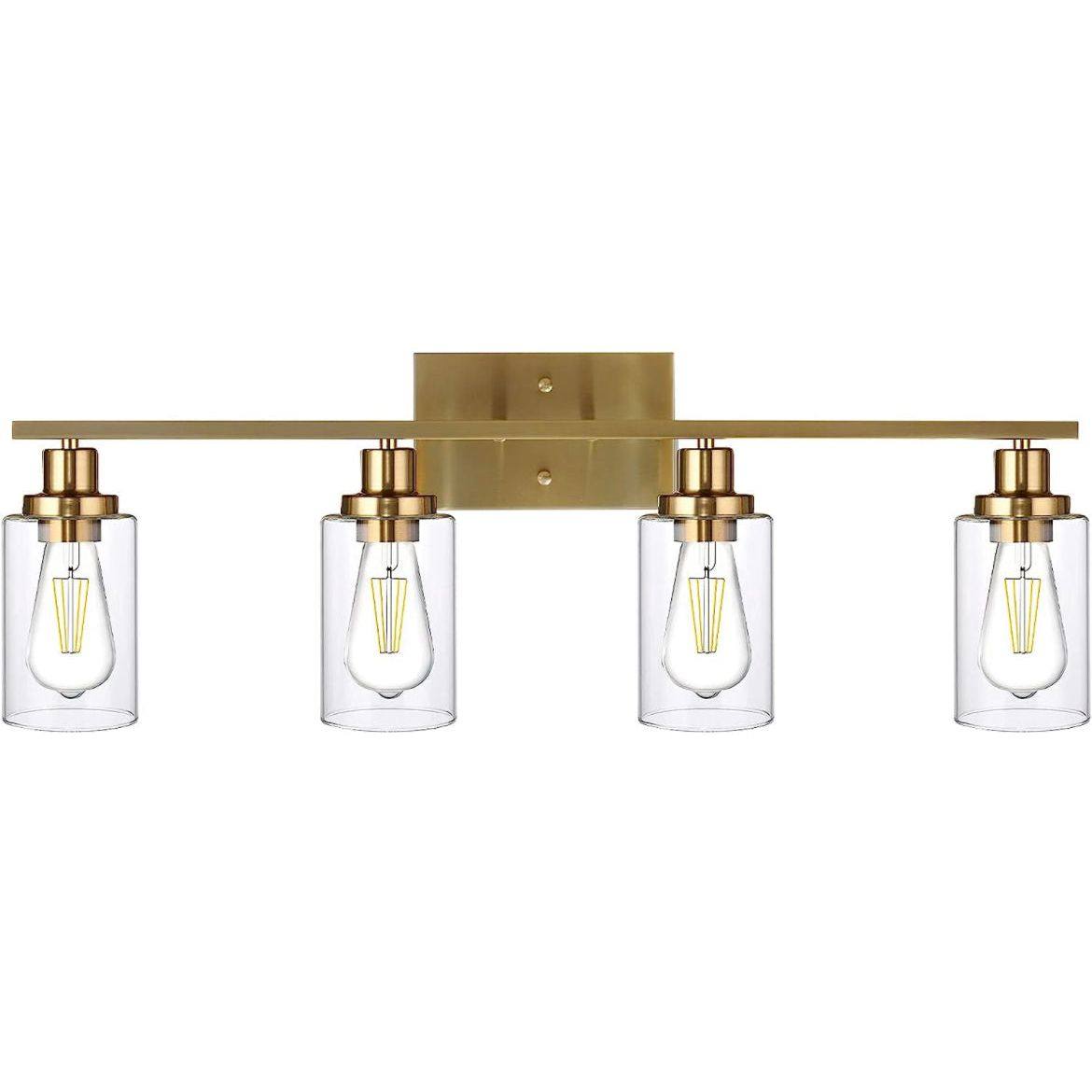 Vanity Lights Fixtures TULUCE 4 Light Bathroom Light Brass Gold Wall Light with Clear Glass Shade, Modern Bathroom Wall Sconce Lighting for Bath, Living Room, Bedroom, Stairs, Gallery, Restaurant - Selzalot