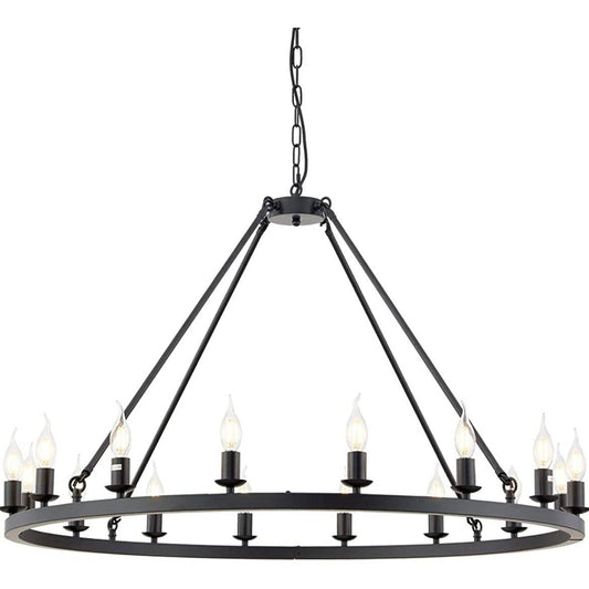 Hubrin Black Wagon Wheel Chandelier,16-Light 39.4 inch,Rustic Farmhouse Industrial Chandeliers,Kitchen Island Light Fixtures E12 Base for Living Room (Black, 39.4" 16-Light) - Selzalot