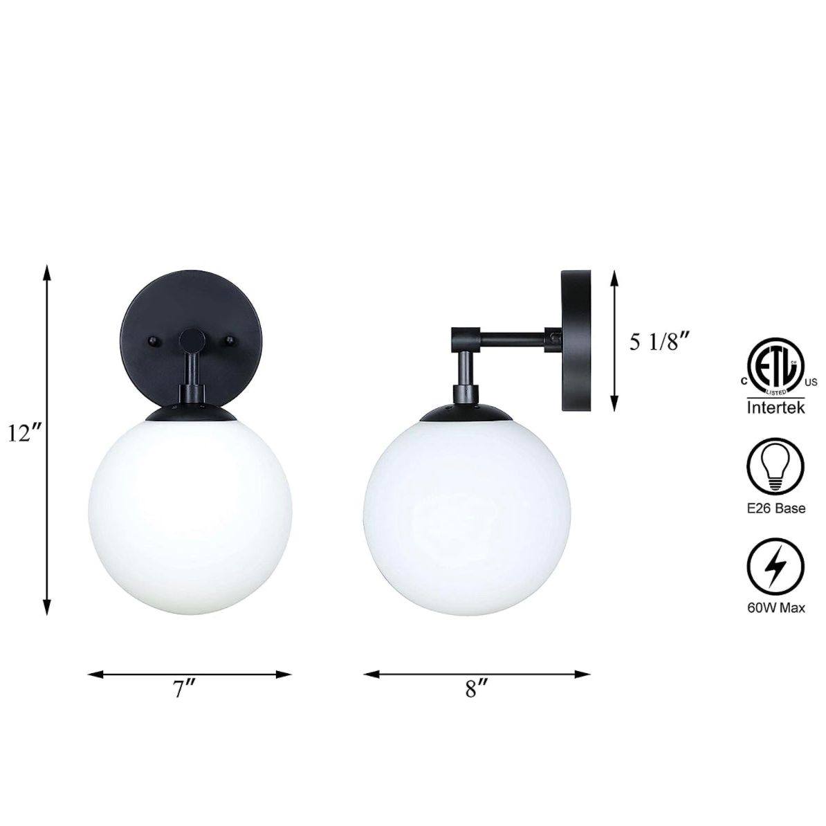 XiNBEi Lighting Wall Light 1 Light Vintage Wall Sconce with Globe Glass, Bathroom Vanity Light in Matte Black for Bathroom & Bedroom XB-W1211-MBK - Selzalot