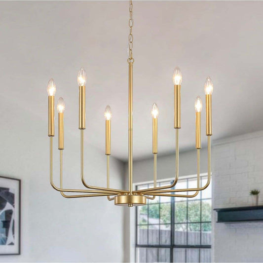 LJHhowe Gold Chandelier 8 Lights Modern Farmhouse Chandelier for Dining Room Light Fixture Rustic Industrial Candle Chandelier Light Fixture Pendant Light for Foyer Entryway Kitchen Living Room - Selzalot