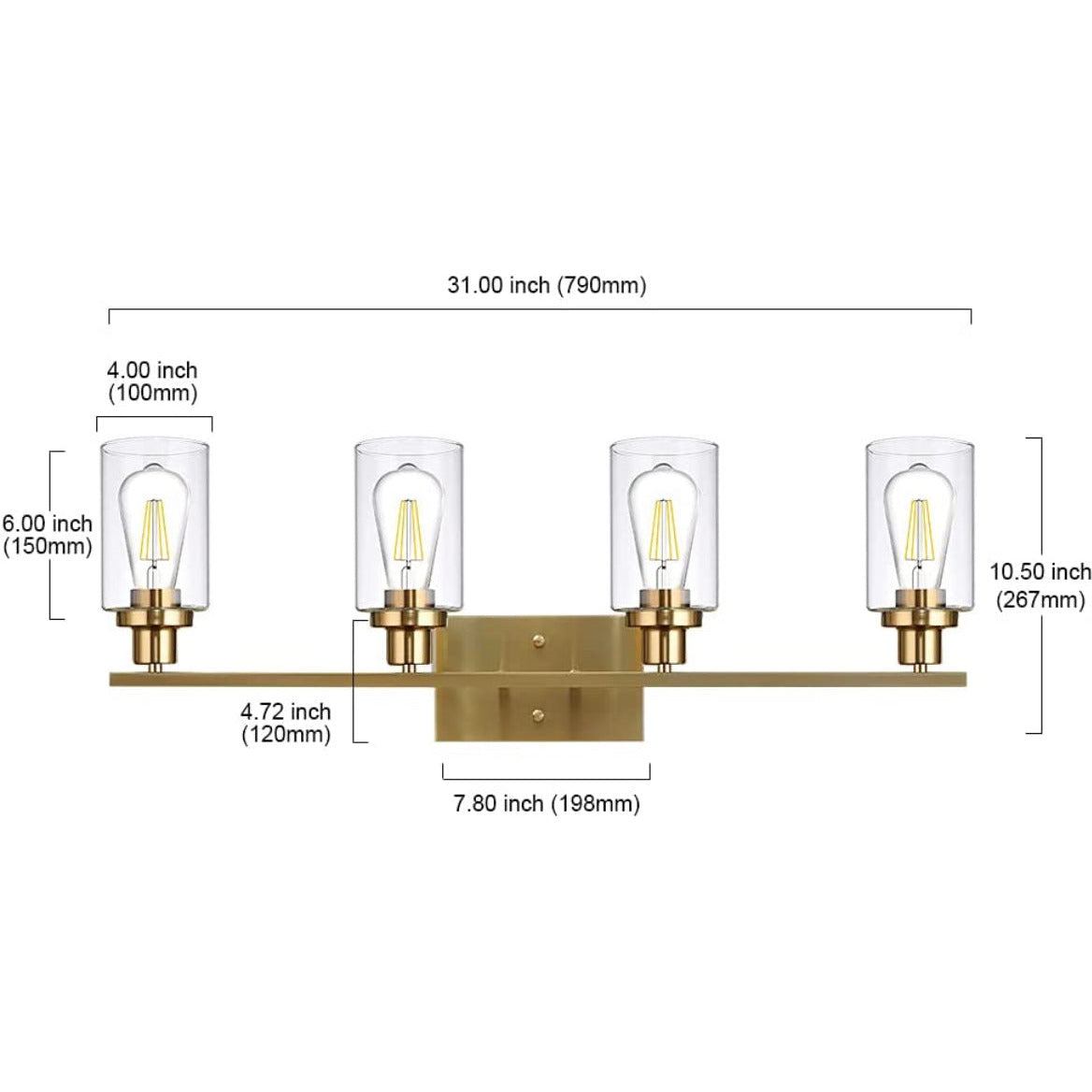 Vanity Lights Fixtures TULUCE 4 Light Bathroom Light Brass Gold Wall Light with Clear Glass Shade, Modern Bathroom Wall Sconce Lighting for Bath, Living Room, Bedroom, Stairs, Gallery, Restaurant - Selzalot