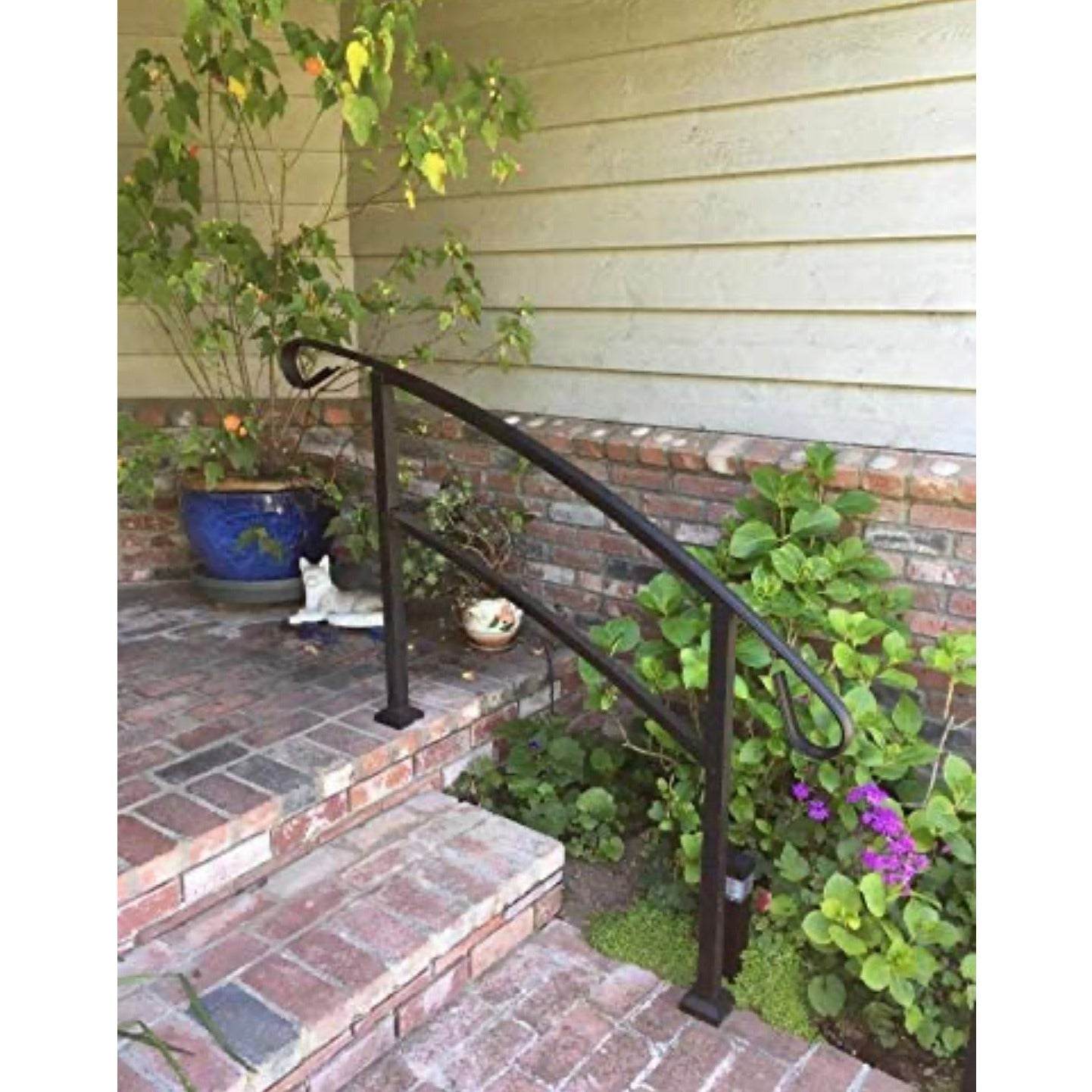 Handrails for Outdoor Steps,3 Step Handrail Fits 1 to 3 Steps Mattle Wrought Iron Handrail Stair Rail with Installation Kit Hand Rails for Outdoor Steps Black - Selzalot