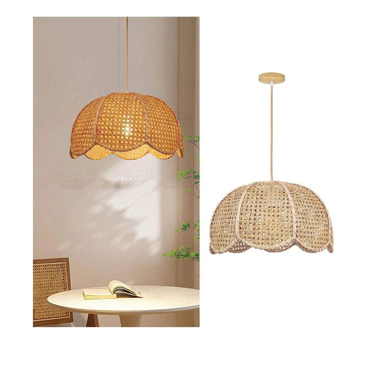 Arturesthome Indoor Hanging Ceiling Light Fixture, Hand Woven Vintage Lotus Flower Pendant Lamp Chandelier for Kitchen Living Room Bedroom Crafts Lampshade - Selzalot