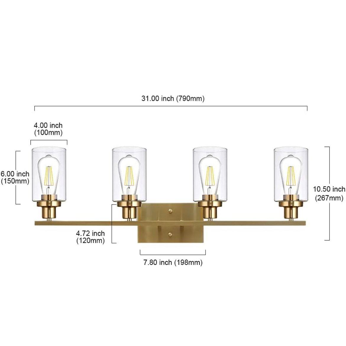Vanity Lights Fixtures TULUCE 4 Light Bathroom Light Brass Gold Wall Light with Clear Glass Shade, Modern Bathroom Wall Sconce Lighting for Bath, Living Room, Bedroom, Stairs, Gallery, Restaurant - Selzalot