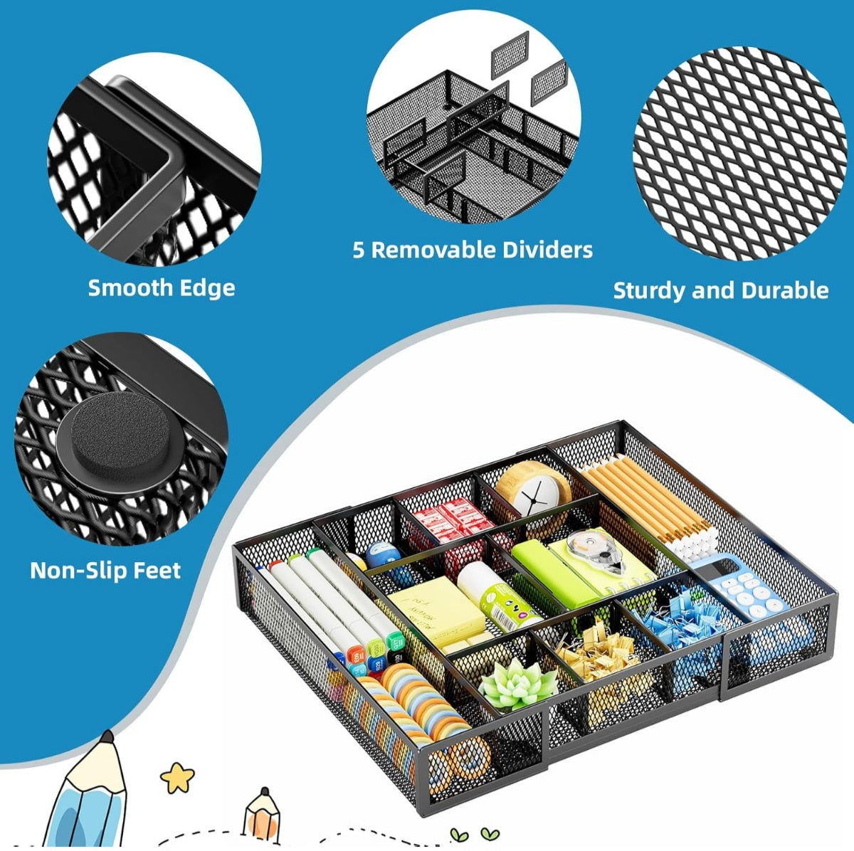 Open Box Marbrasse Expandable Desk Drawer Organizer, Mesh Drawer Organizer Tray