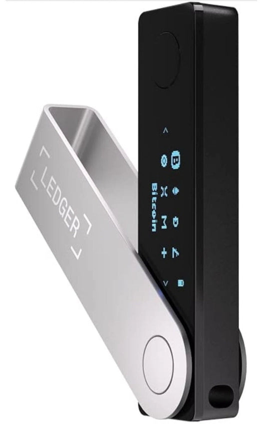 Ledger Nano X Cryptocurrency Bluetooth Hardware Wallet, factory sealed and onyx black, secure digital asset management.