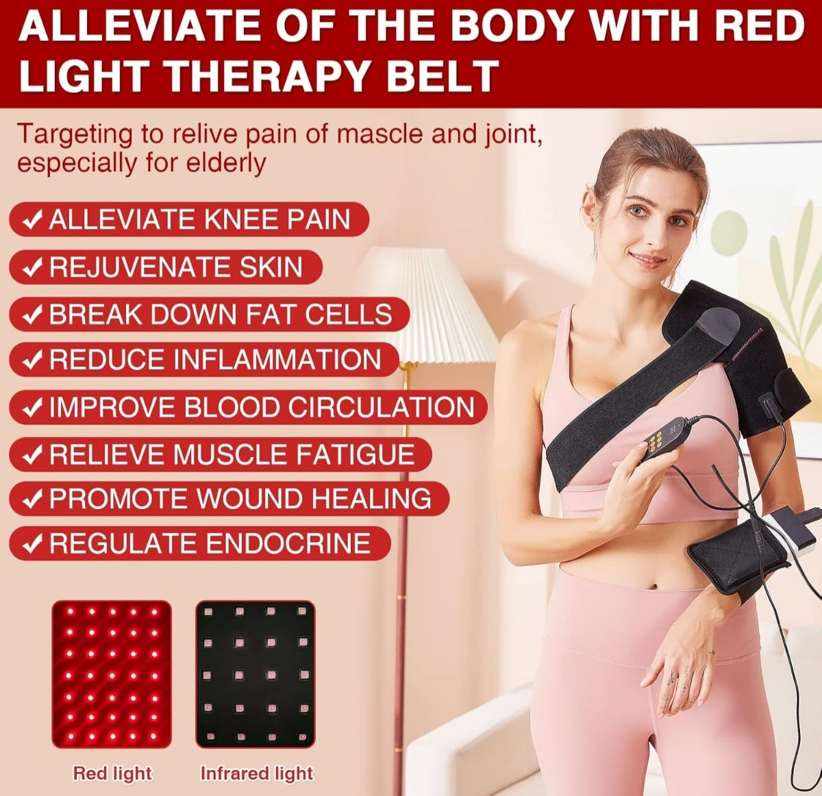 Open Box ALDIOUS Near Infrared & Red Light Device for Knee, 660nm & 850nm LED Red-Light-Therapy Knee Wrap, Wearable Redlight Knee Brace for Women Men