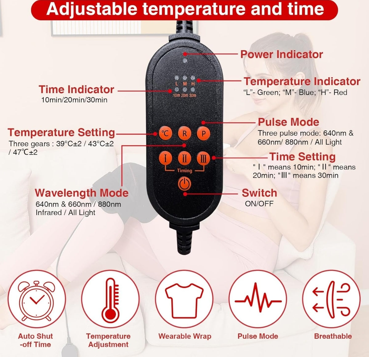 Open Box ALDIOUS Near Infrared & Red Light Device for Knee, 660nm & 850nm LED Red-Light-Therapy Knee Wrap, Wearable Redlight Knee Brace for Women Men