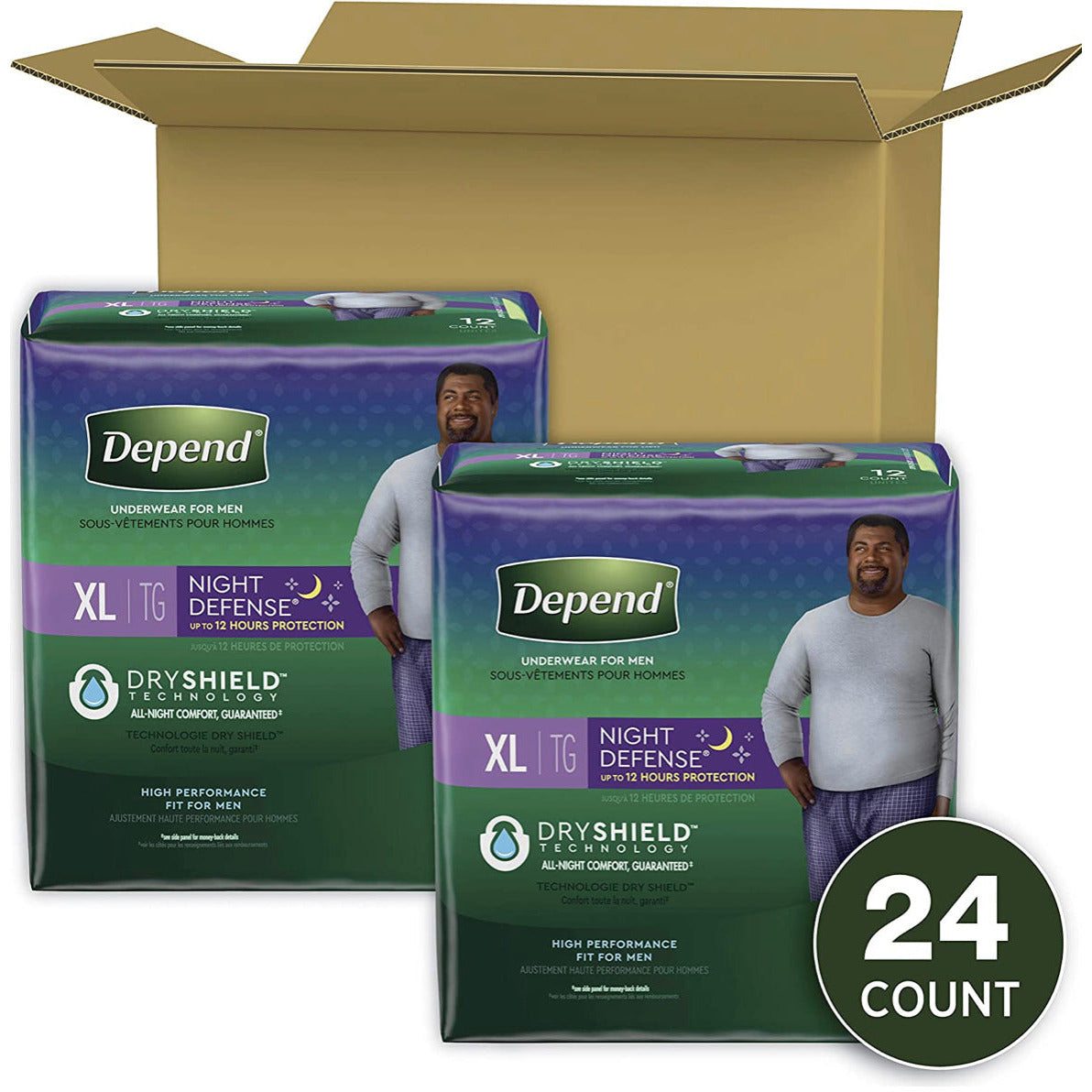 Depend Night Defense Adult Incontinence Underwear for Men, Overnight, Disposable, X-Large, 24 Count (2 Packs of 12) (Packaging May Vary) - Selzalot