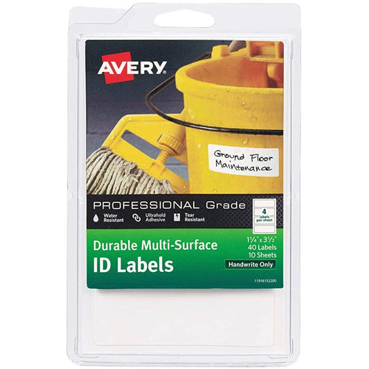 Avery Durable Multi-Surface ID Labels, Handwrite, 1.25" x 3.5", Pack of 40 (61522) - Selzalot