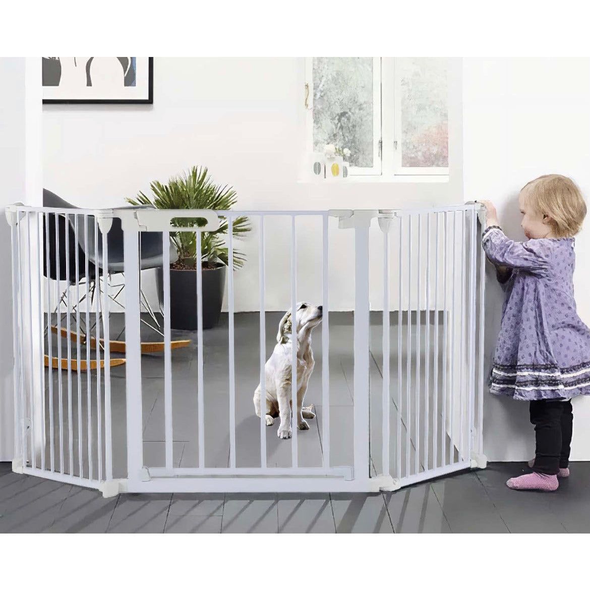 80” Metal Fireplace Fence Guard 3-Panel Baby Safety Gate, Auto Close Baby Fence, Foldable Safety Extra Wide Fence with One Hand Operation, Hardware Mount, Deluxe Walk Thru Pet Gate for Doorways - Selzalot