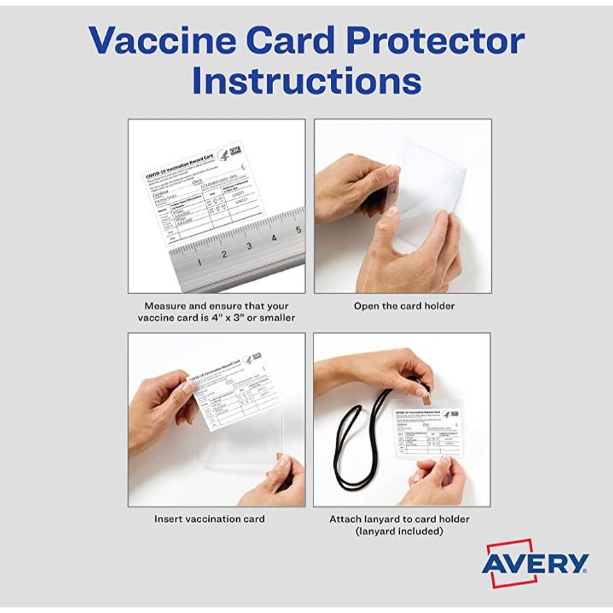Avery CDC Vaccine Card Holders and Lanyards, 4" x 3", Landscape, 5 Prepunched ID Card Holders and Lanyards (02913)e - Selzalot