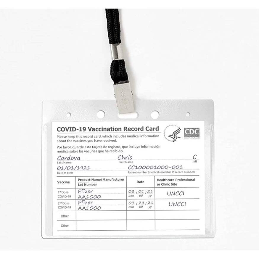 Avery CDC Vaccine Card Holders and Lanyards, 4" x 3", Landscape, 5 Prepunched ID Card Holders and Lanyards (02913)e - Selzalot