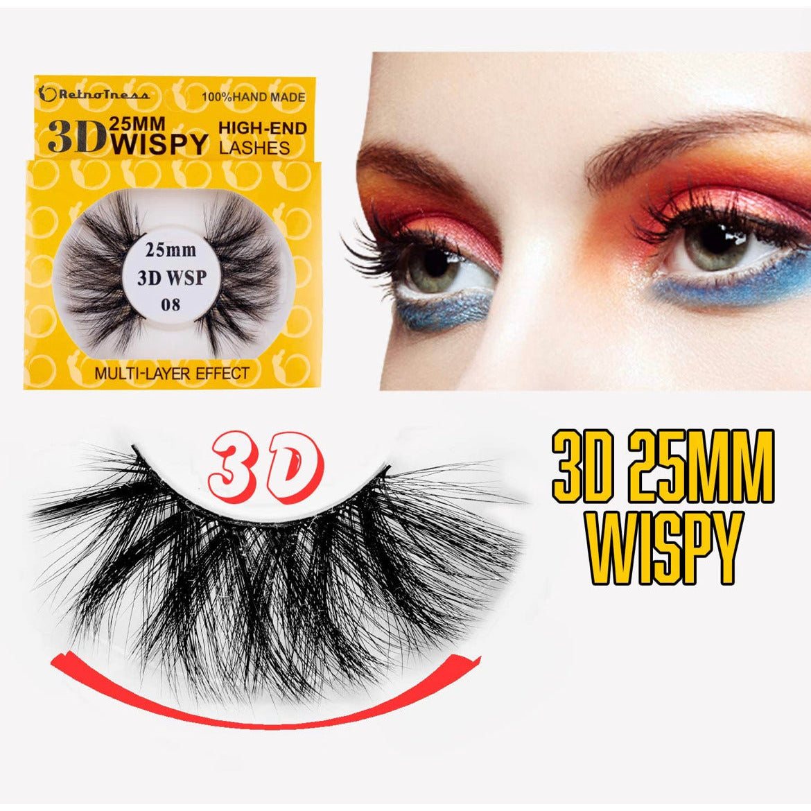 RetroTress 3D 25mm Wispy High-End Lashes Mink Matte 100% HAND MADE Eyelashes Bulk - Selzalot