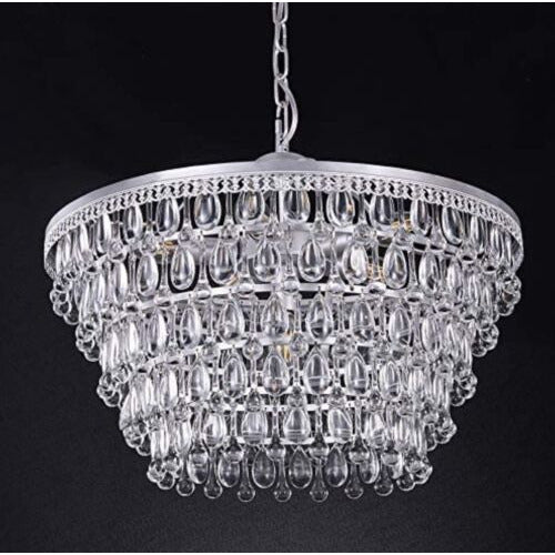 Wellmet 20 Inch Crystal Chandeliers, 6 Lights 5 Tiers Crystal Light, Adjustable Ceiling Pendant Lights, Modern Hanging Chandelier Lighting - Selzalot