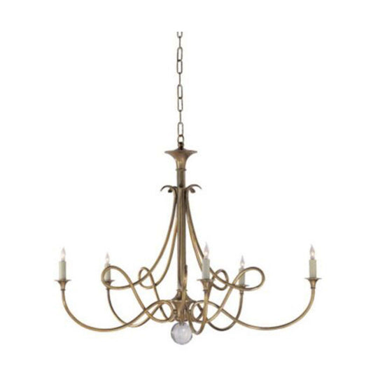 ERIC COHLER DOUBLE TWIST 5 LIGHT CHANDELIER, 36" ANTIQUE BRASS - Selzalot