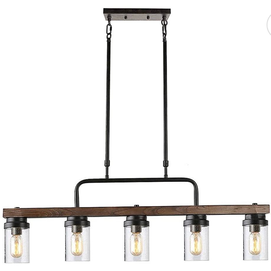 Anmytek Kitchen Island Pendant Lighting with Bubble Glass Shade Industrial Rustic Chandelier Retro Ceiling Light or Edison Vintage Hanging Light Fixture 5-Lights (C0039) - Selzalot