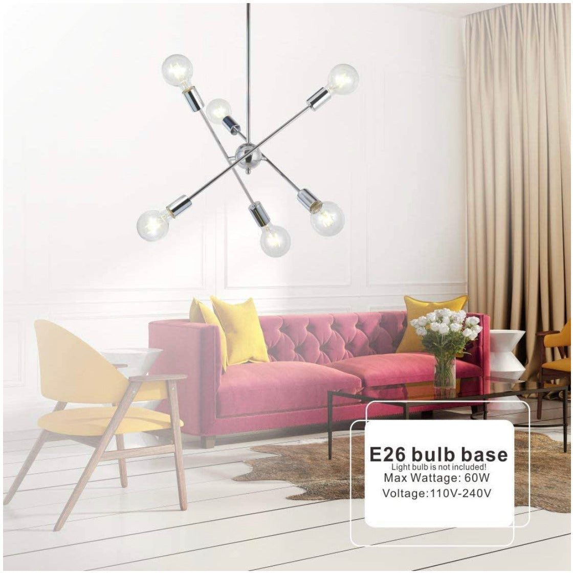 BONLICHT Modern Sputnik Chandelier 6 Lights Chrome Mid Century Pendant Lighting Vintage Industrial Farmhouse Ceiling Light for Kitchen Dining Room Entryway - Selzalot