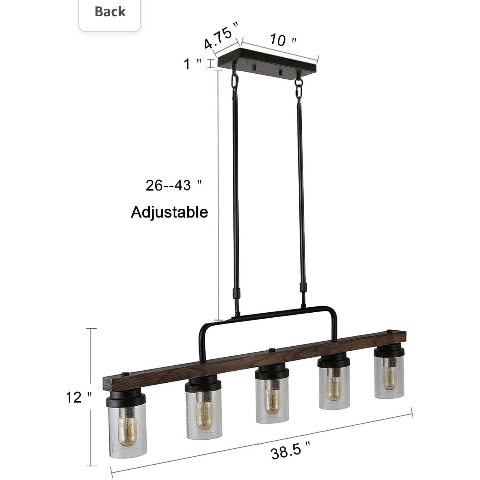 Anmytek Kitchen Island Pendant Lighting with Bubble Glass Shade Industrial Rustic Chandelier Retro Ceiling Light or Edison Vintage Hanging Light Fixture 5-Lights (C0039) - Selzalot