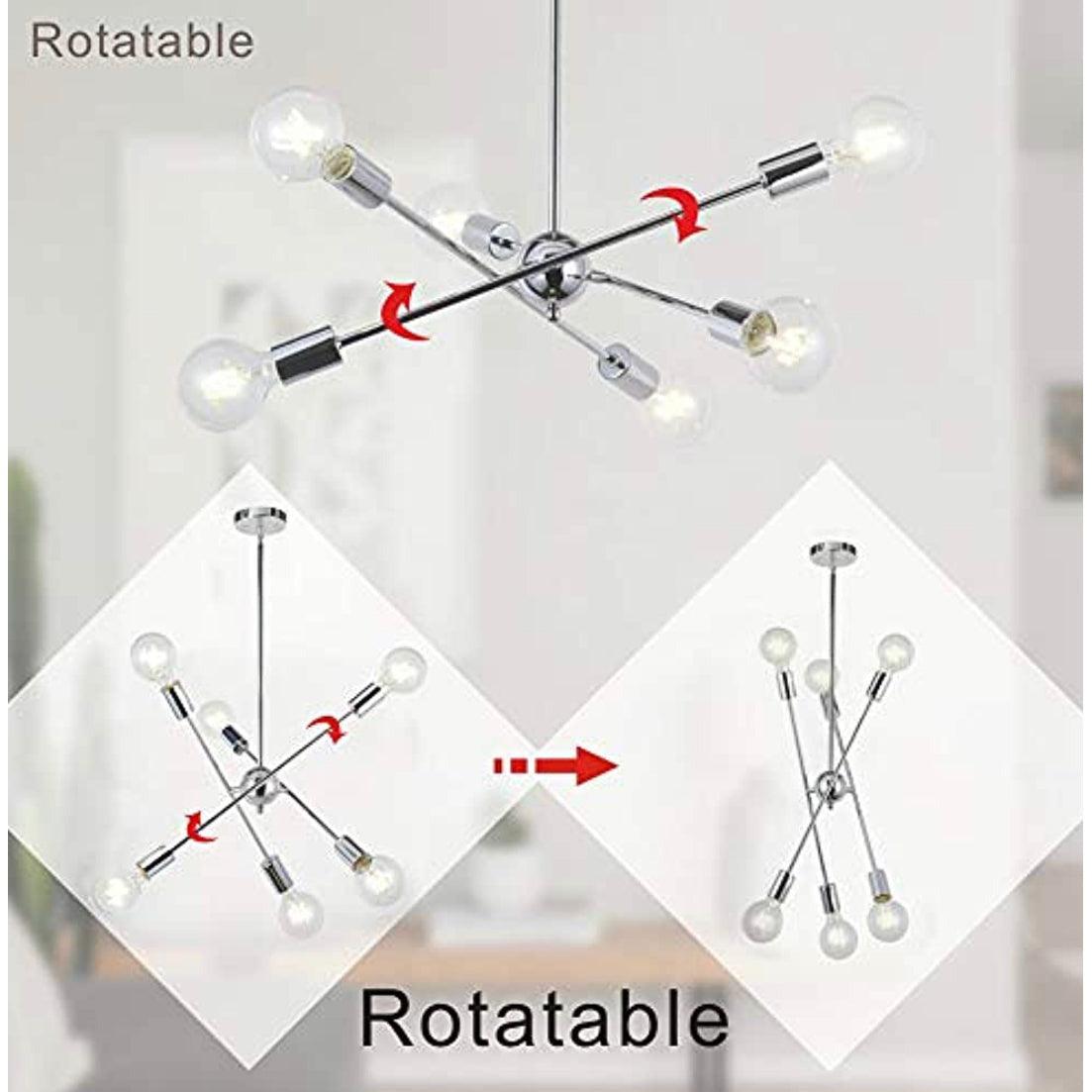 BONLICHT Modern Sputnik Chandelier 6 Lights Chrome Mid Century Pendant Lighting Vintage Industrial Farmhouse Ceiling Light for Kitchen Dining Room Entryway - Selzalot