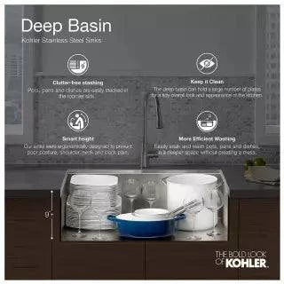 Kohler Stages 33" Single Basin Under-Mount 16-Gauge Stainless Steel Sink Model:K-3760-NA - Selzalot