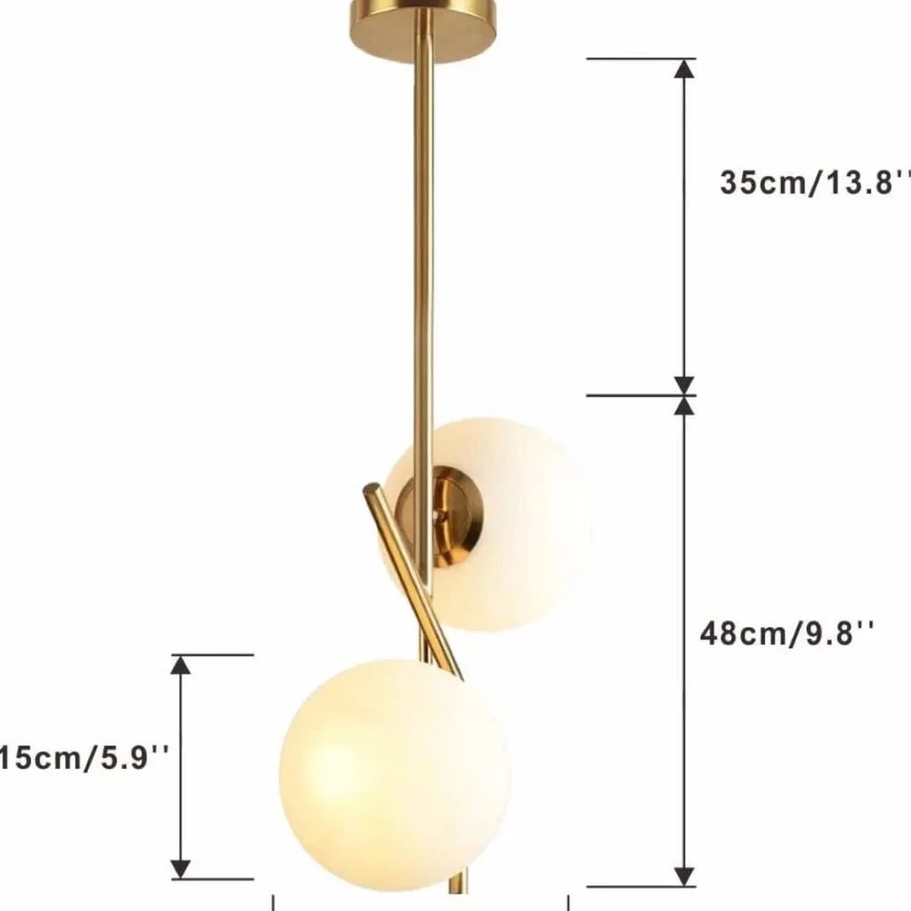 BOKT Mid Century Modern Kitchen Pendant Light 2-Lights Chandeliers Lighting Fixture, Golden with White Frosted Glass Globe Lampshade - Selzalot
