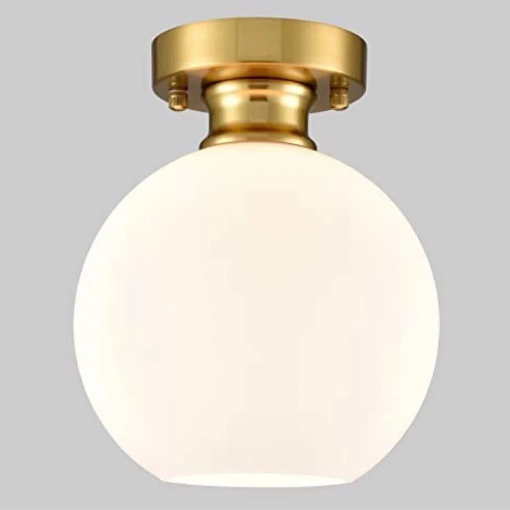 AXILAND Gold Ceiling Light Fixture Flush Mount Light Fixture with Milk Opal Glass Shade for Living Room - Selzalot