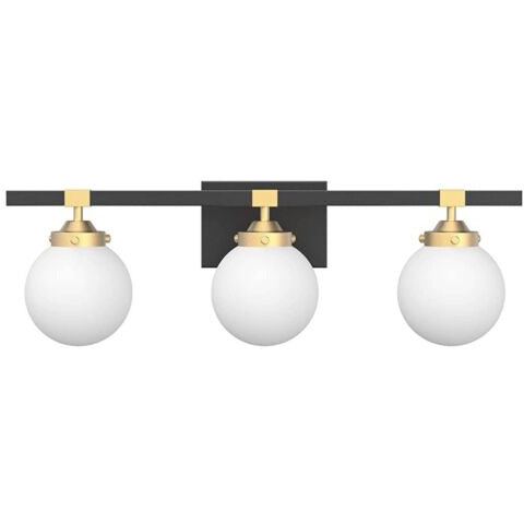 Tipace Mid Century Modern Bathroom Vanity Light Fixtures 3 Lights Milky White Glass Shades Black/Golden Bathroom Light Fixture(Exclude Bulb) - Selzalot