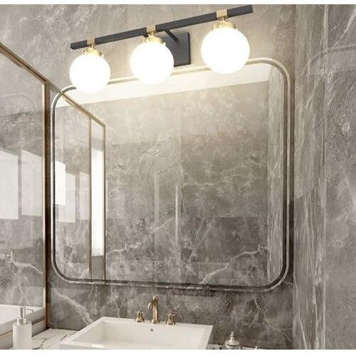 Tipace Mid Century Modern Bathroom Vanity Light Fixtures 3 Lights Milky White Glass Shades Black/Golden Bathroom Light Fixture(Exclude Bulb) - Selzalot