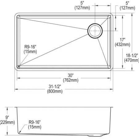 Elkay ECTRU30179RDBG Crosstown Single Bowl Undermount Stainless Steel Sink Kit. 31.5 x 18.5 x 9 inches - Selzalot